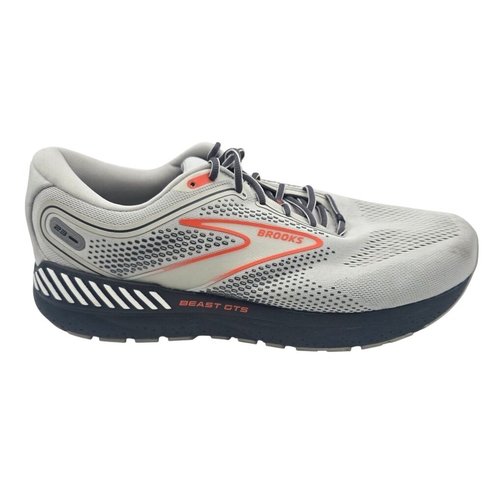 Brooks Beast GTS 23 Mens 13 4E Running Shoes Gray Orange 1104014E030 Extra Wide